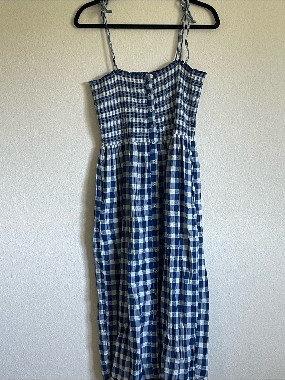 Aerie Blue and White Gingham Button-Front Summer Dress